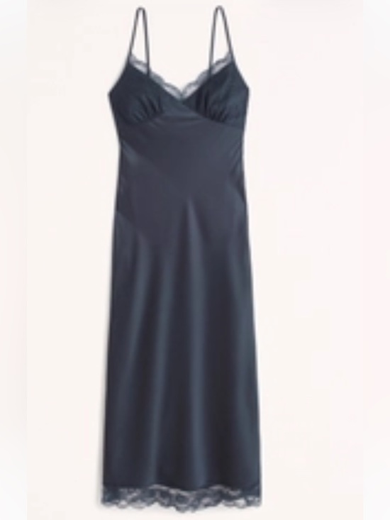 Abercrombie & Fitch Dresses & Skirts - Abercrombie Satin Lace-Trim Slip Dress in Deep Navy